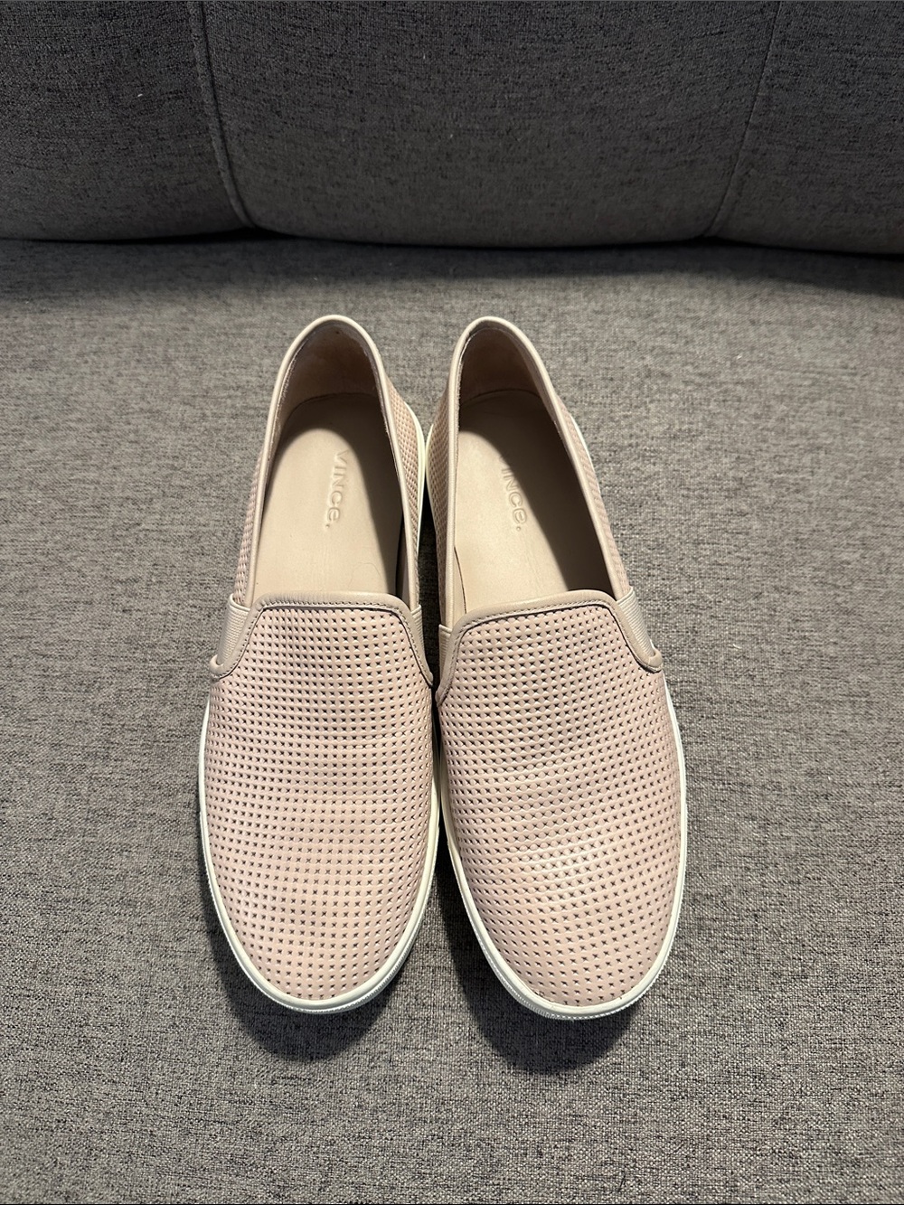 Vince Perforated Slip-On Sneakers in Blush Pink and White